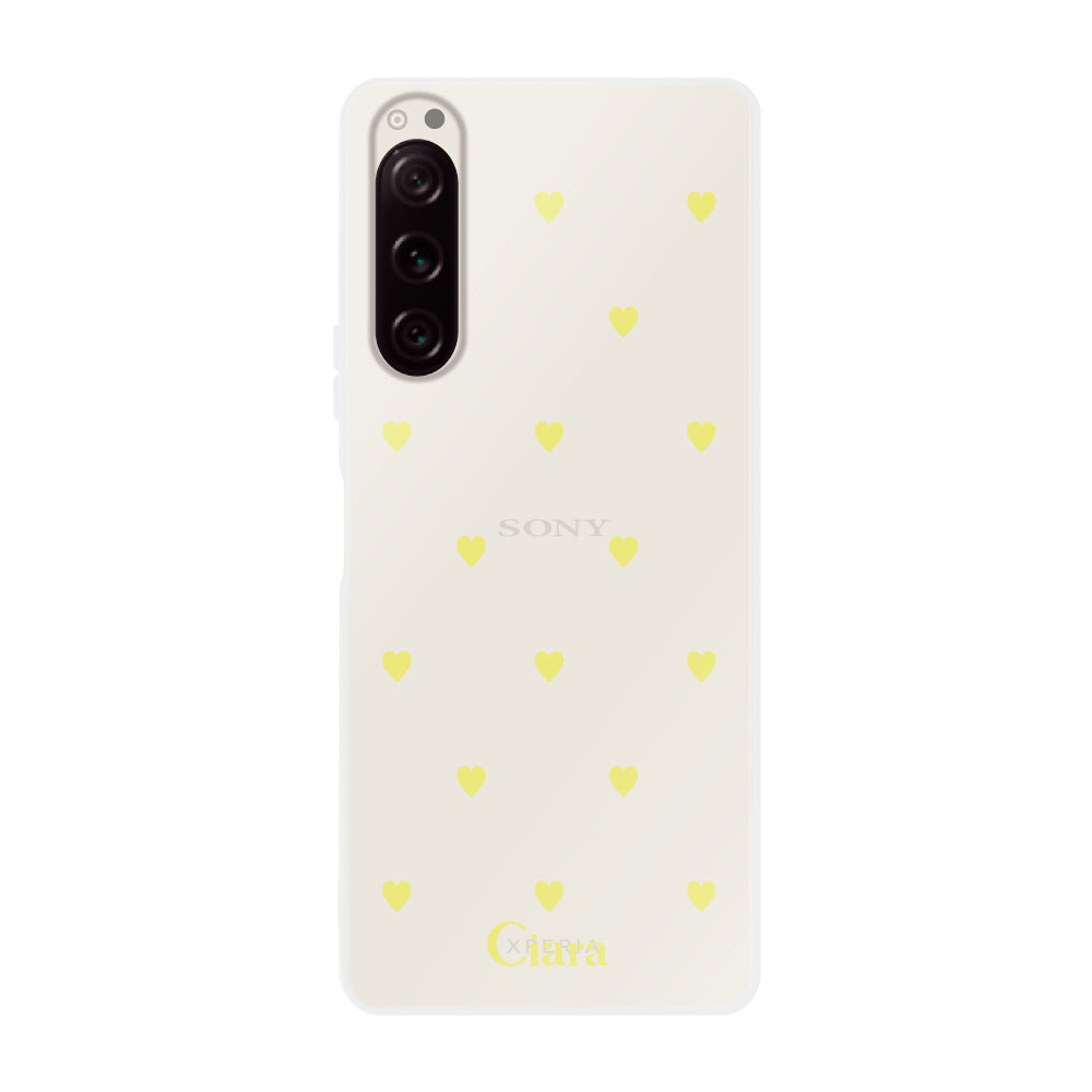 Xperia1Ⅴ クリアケース カラーハート イエロー
