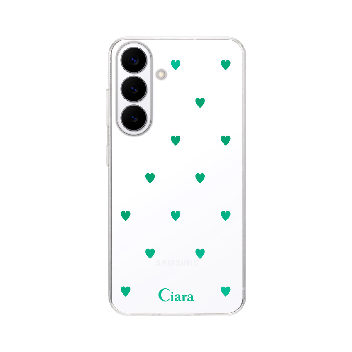 GalaxyS26 クリアケース カラーハート グリーン