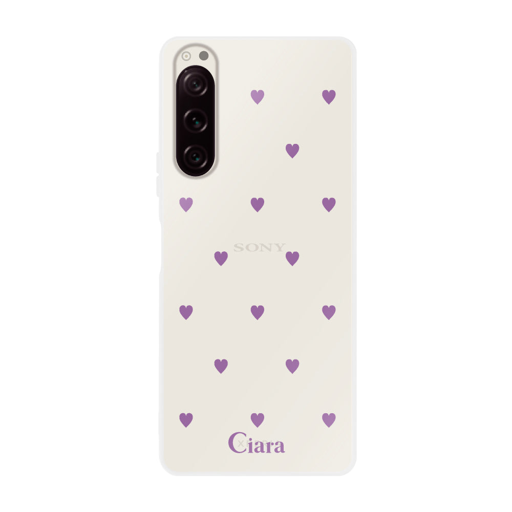 Xperia1Ⅴ クリアケース カラーハート パープル