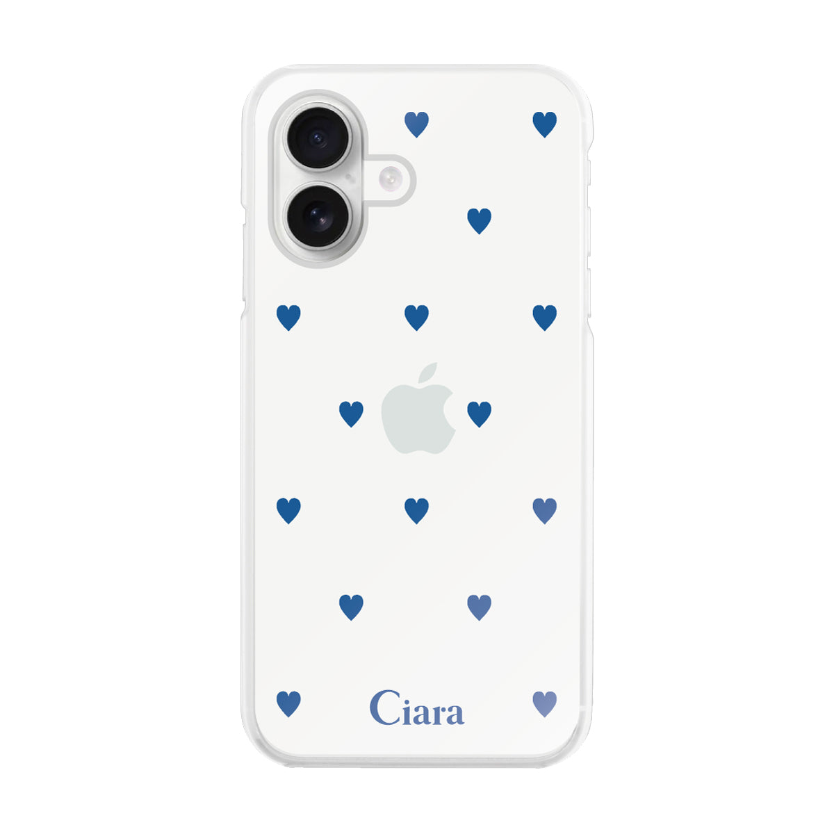 iPhone16 ハイブリッド クリアケース カラーハート ブルー