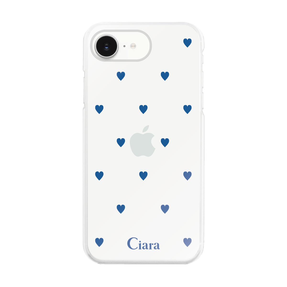 iPhone16e ハイブリッド クリアケース カラーハート ブルー
