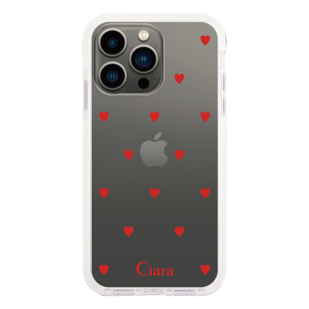 iPhone13Pro クッションバンパー 耐衝撃クリアケース カラーハート レッド