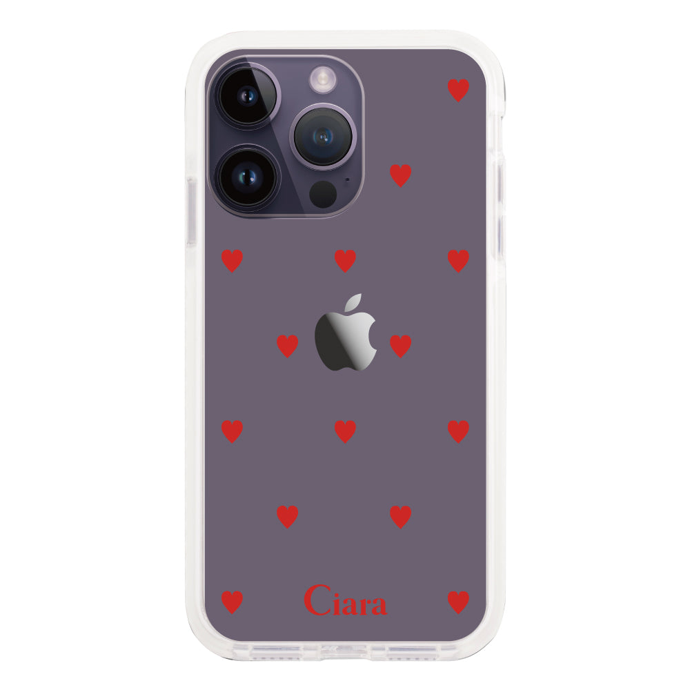 iPhone14ProMax クッションバンパー 耐衝撃クリアケース カラーハート レッド