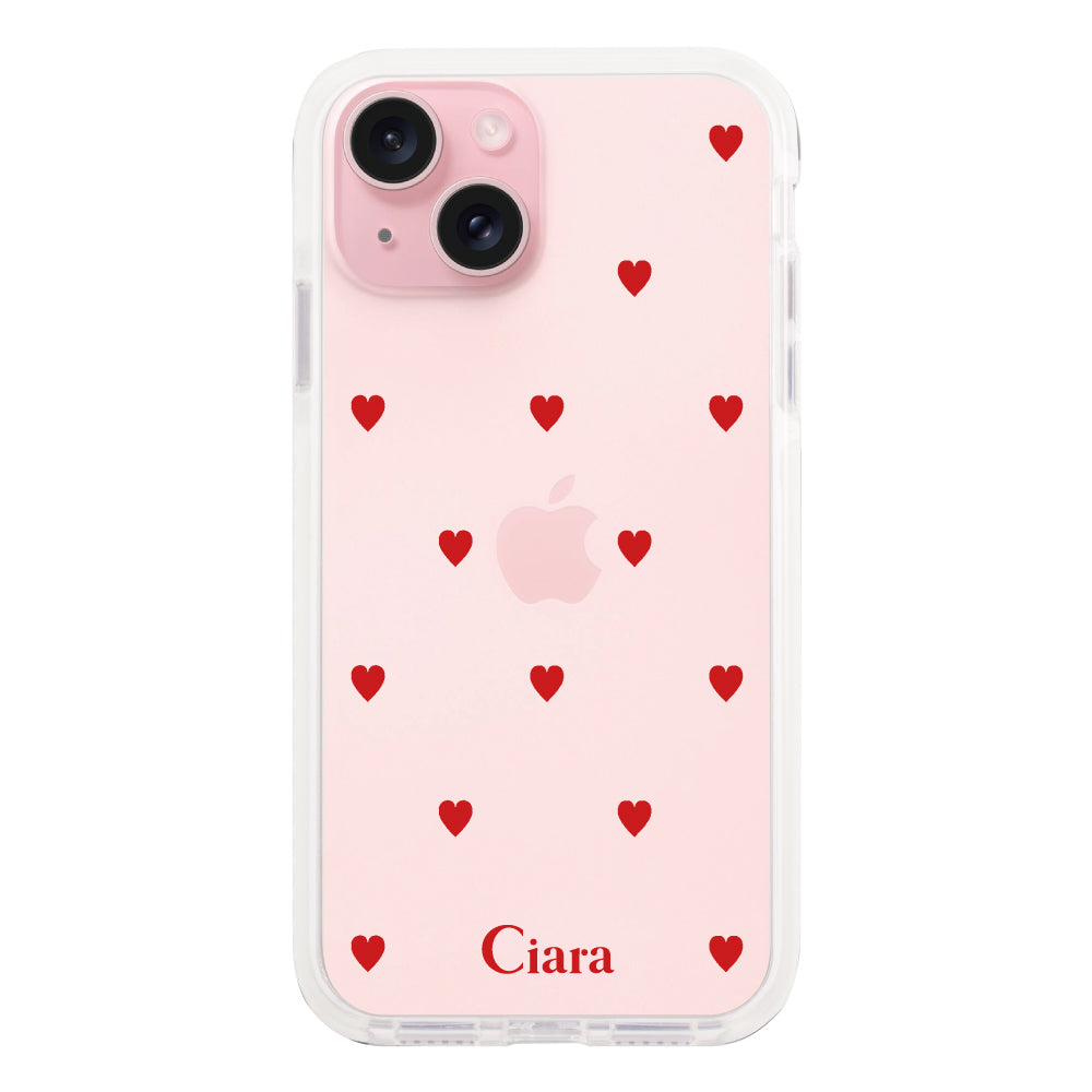 iPhone15 クッションバンパー 耐衝撃クリアケース カラーハート レッド