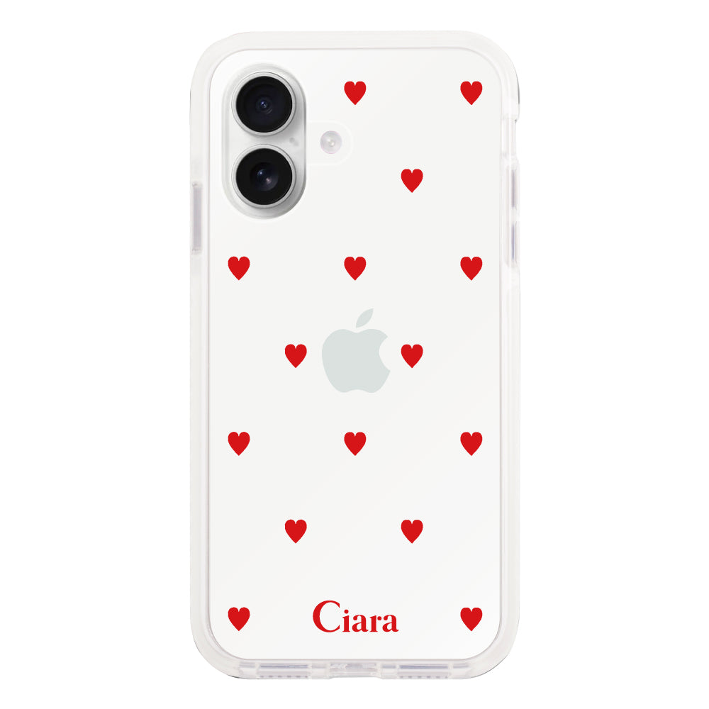 iPhone16 クッションバンパー 耐衝撃クリアケース カラーハート レッド
