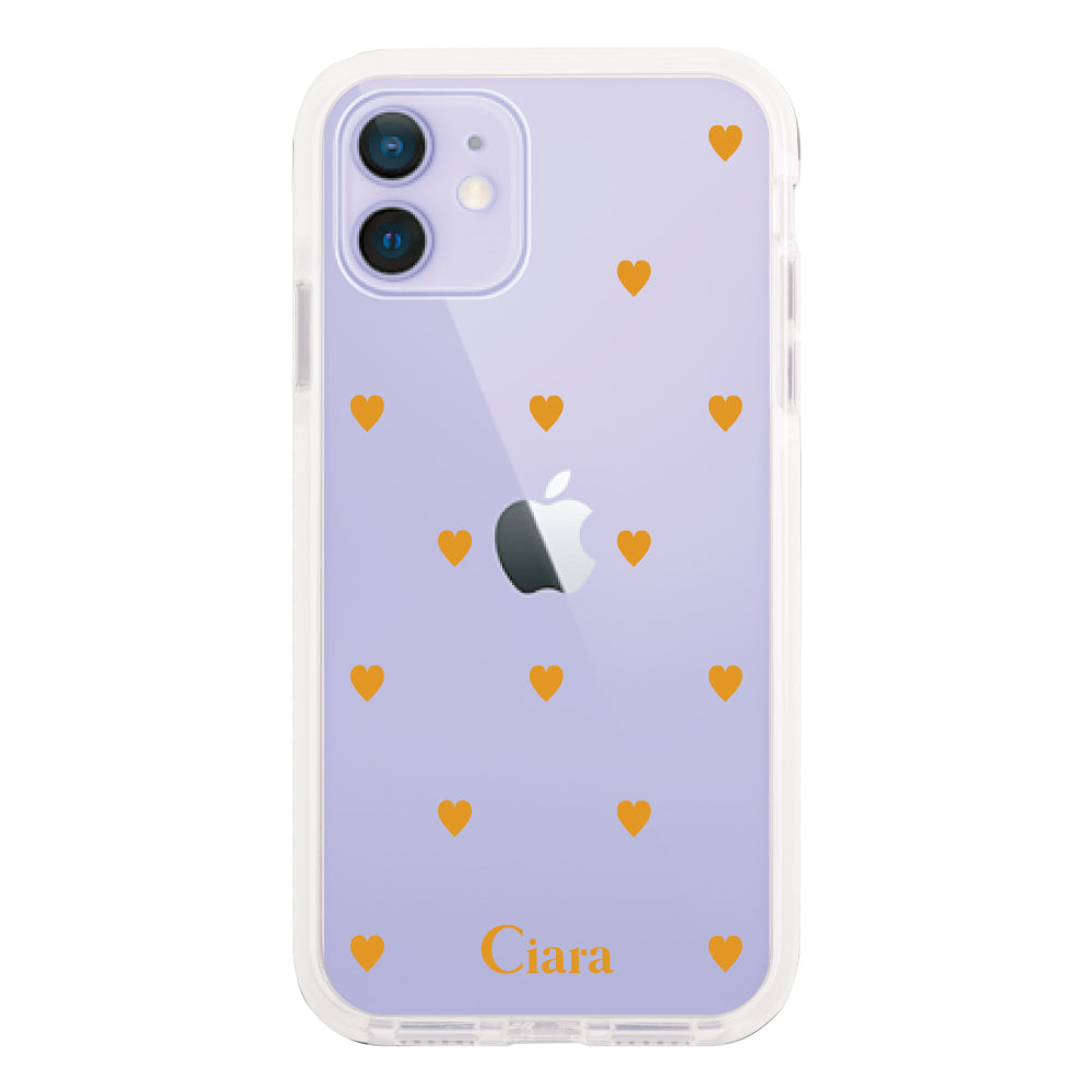 iPhone12/12Pro クッションバンパー 耐衝撃クリアケース カラーハート オレンジ