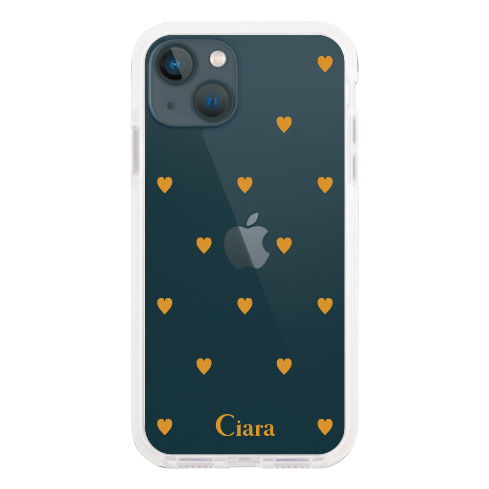iPhone13mini クッションバンパー 耐衝撃クリアケース カラーハート オレンジ