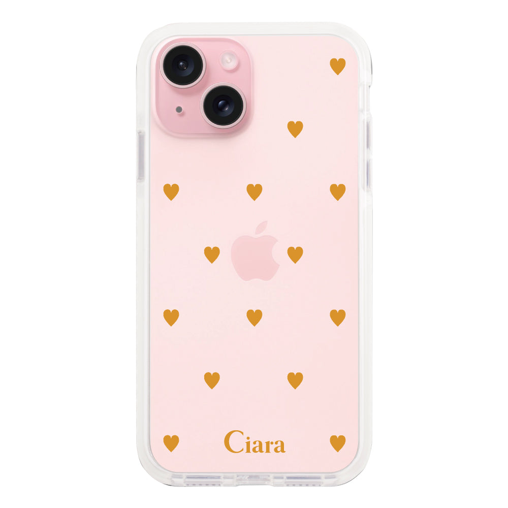 iPhone15 クッションバンパー 耐衝撃クリアケース カラーハート オレンジ