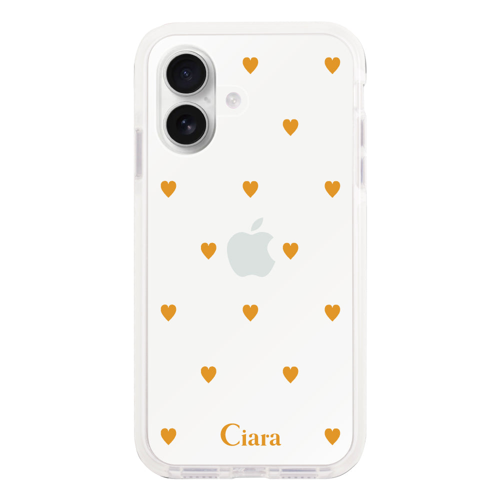 iPhone16 クッションバンパー 耐衝撃クリアケース カラーハート オレンジ