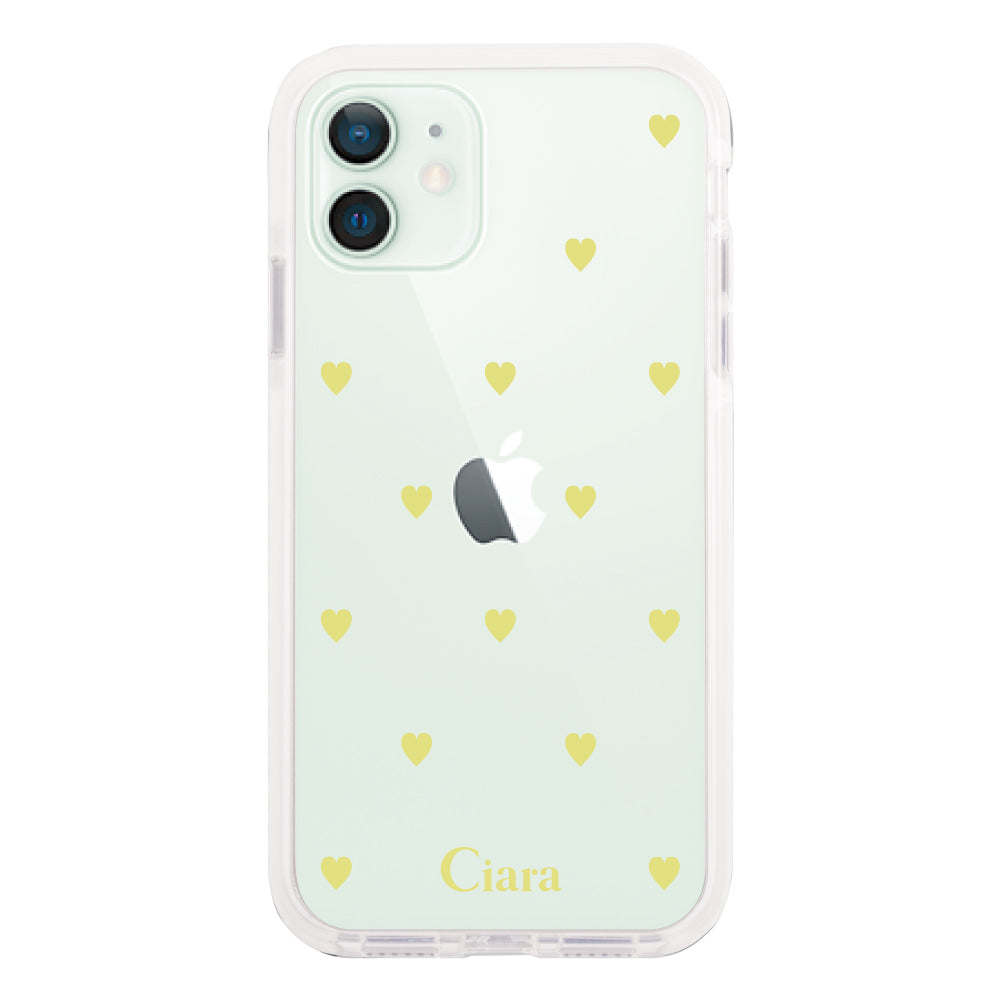 iPhone12mini クッションバンパー 耐衝撃クリアケース カラーハート イエロー