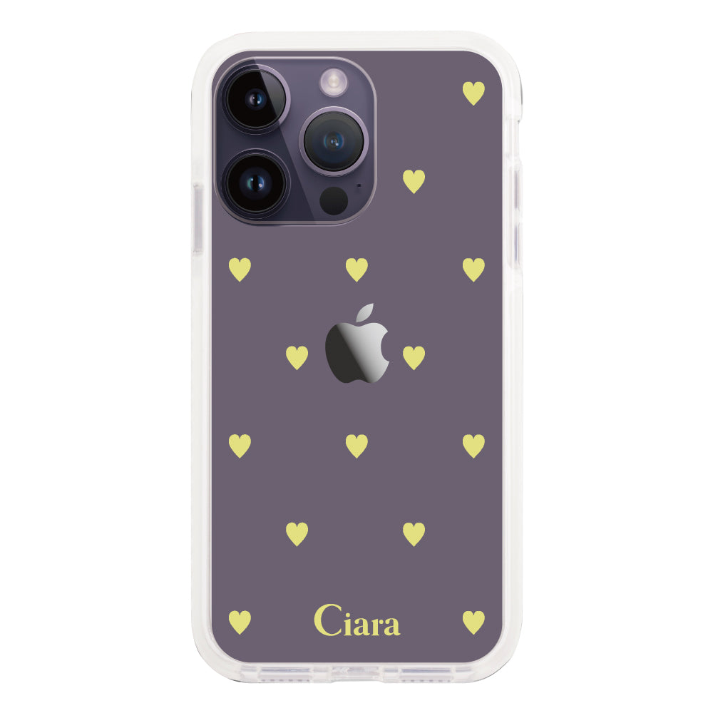 iPhone14ProMax クッションバンパー 耐衝撃クリアケース カラーハート イエロー