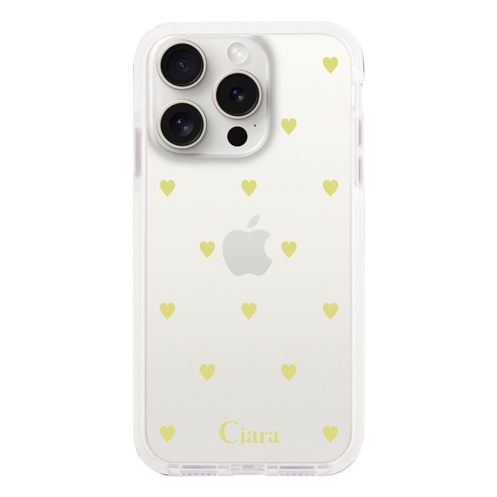 iPhone15ProMax クッションバンパー 耐衝撃クリアケース カラーハート イエロー