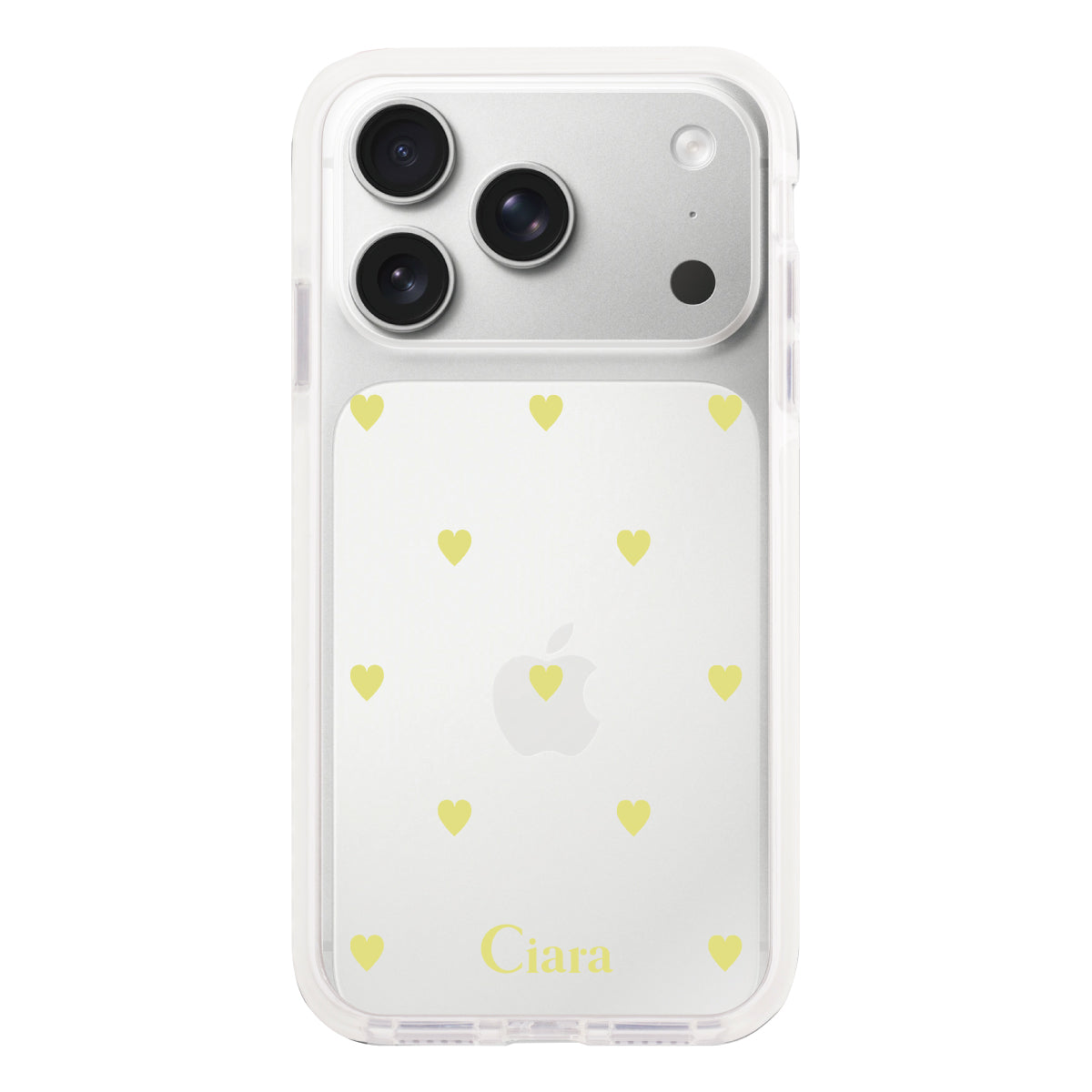 iPhone17Pro クッションバンパー 耐衝撃クリアケース カラーハート イエロー