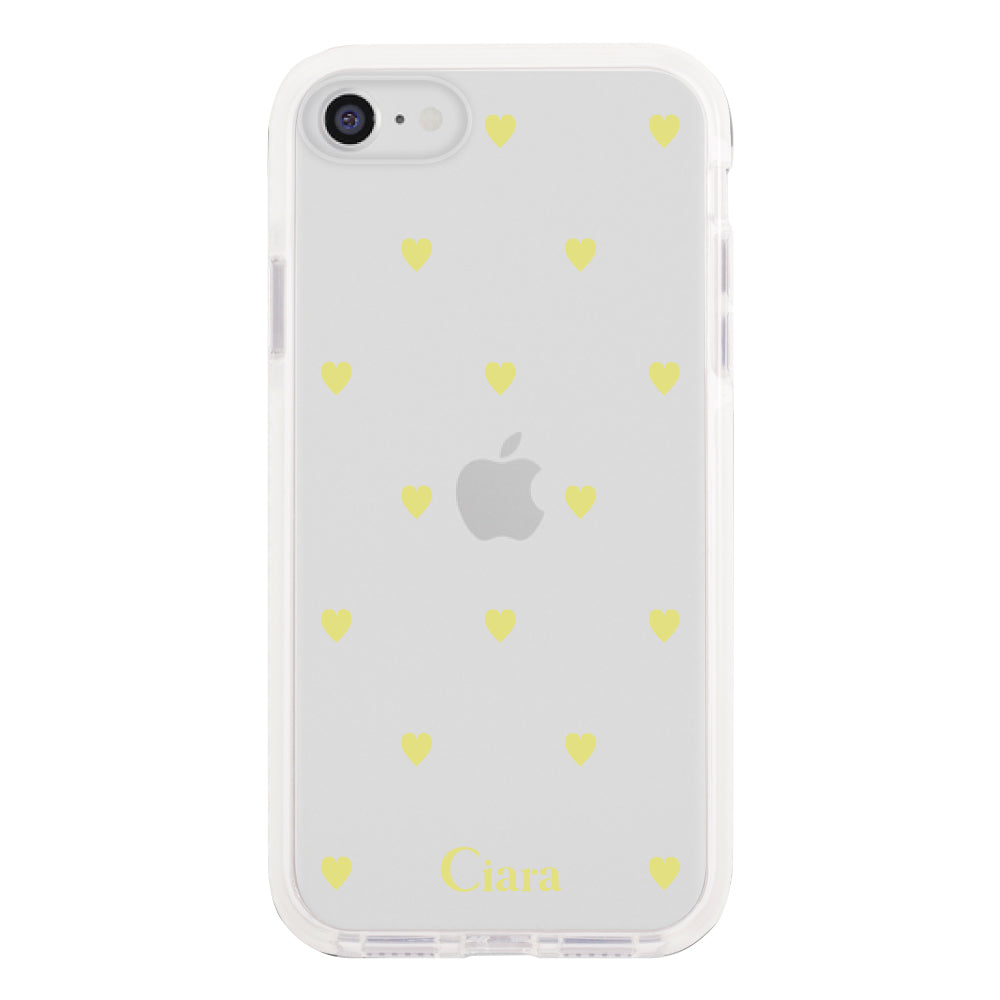 iPhone7Plus/8Plus クッションバンパー 耐衝撃クリアケース カラーハート イエロー