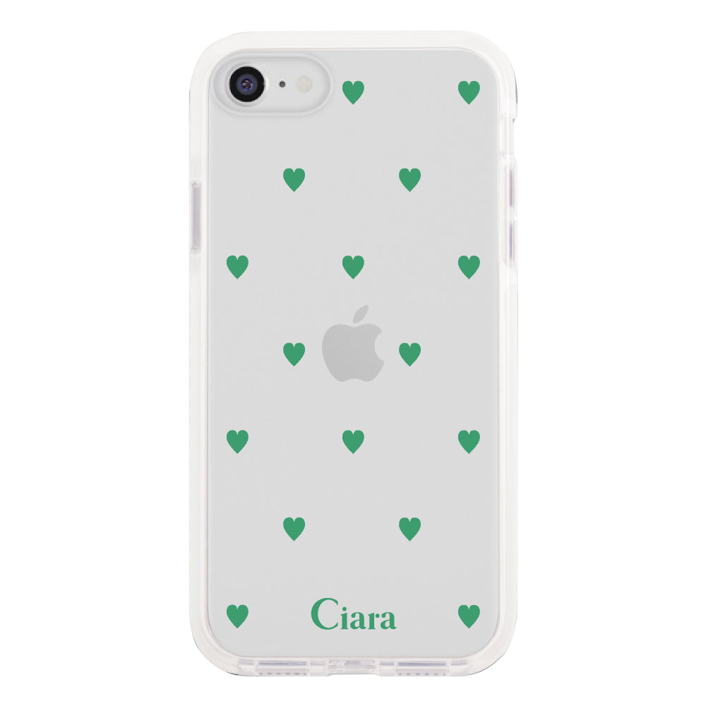 iPhone7Plus/8Plus クッションバンパー 耐衝撃クリアケース カラーハート グリーン
