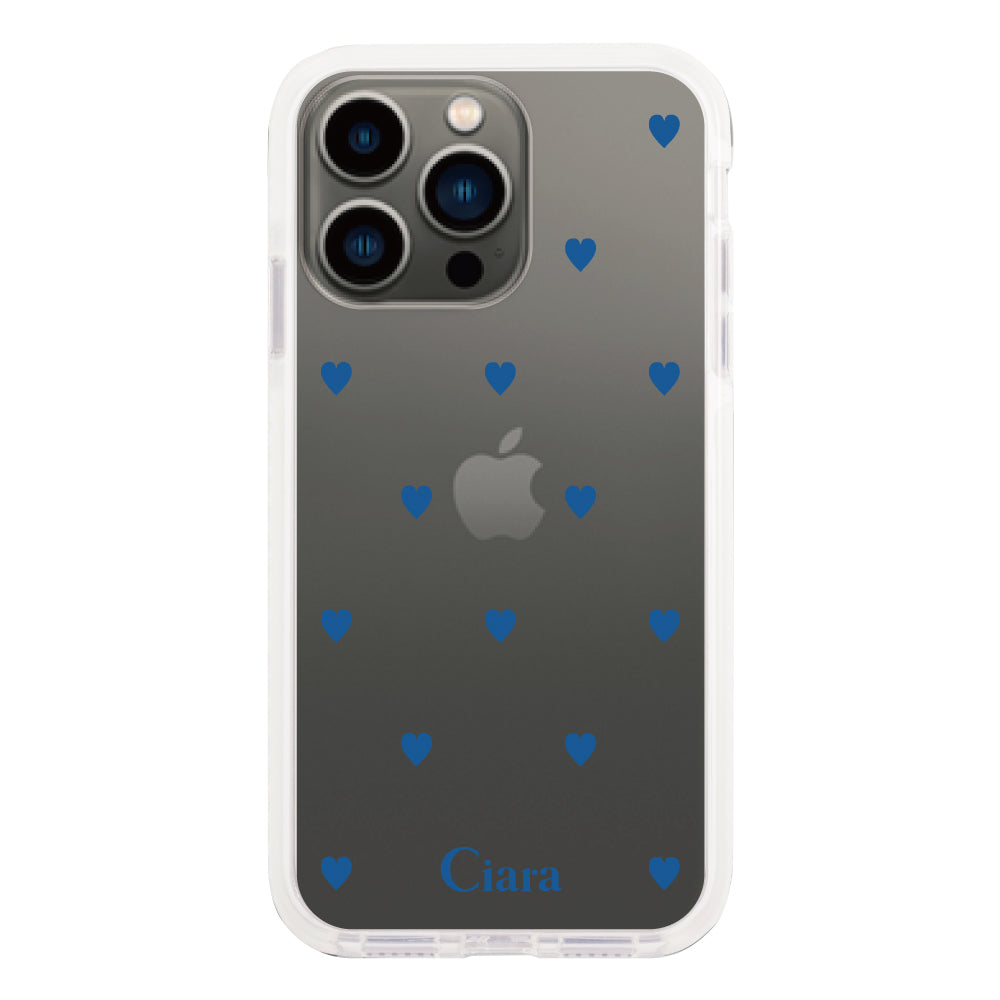 iPhone13Pro クッションバンパー 耐衝撃クリアケース カラーハート ブルー