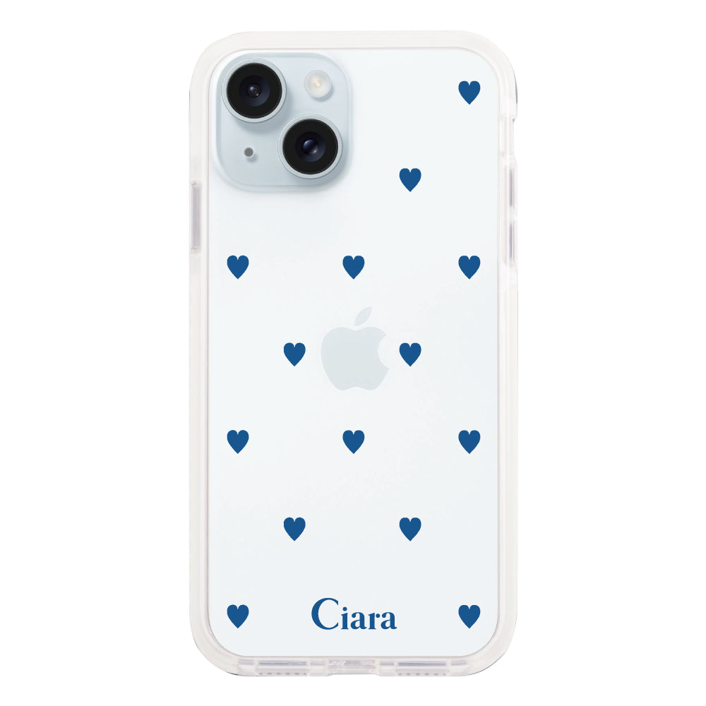 iPhone15Plus クッションバンパー 耐衝撃クリアケース カラーハート ブルー