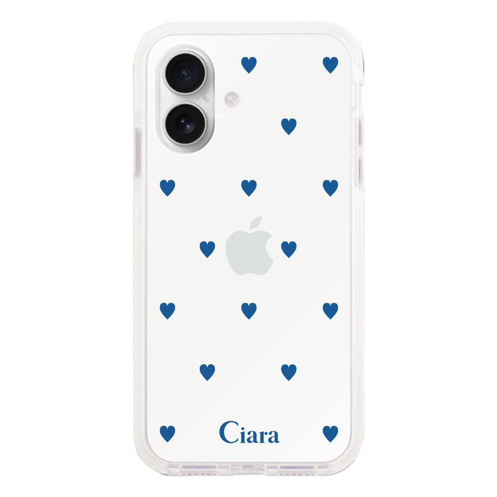 iPhone16 クッションバンパー 耐衝撃クリアケース カラーハート ブルー