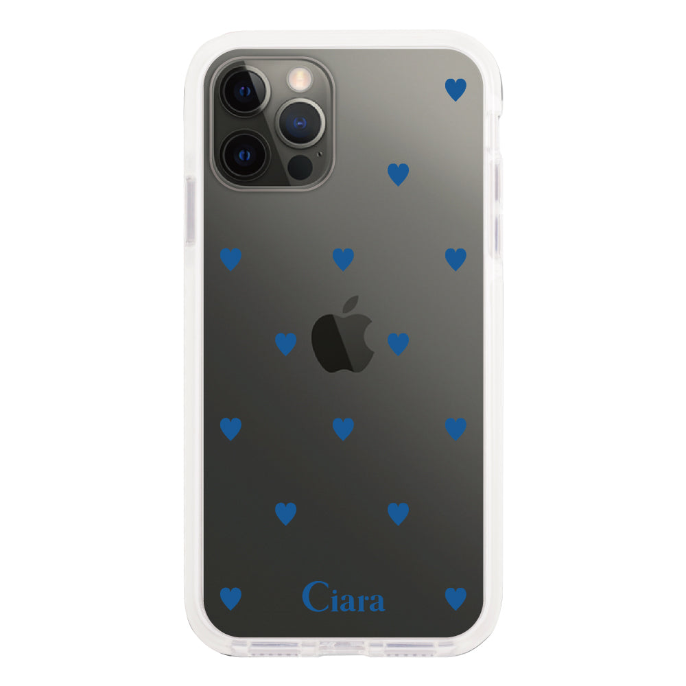 iPhoneX/XS クッションバンパー 耐衝撃クリアケース カラーハート ブルー