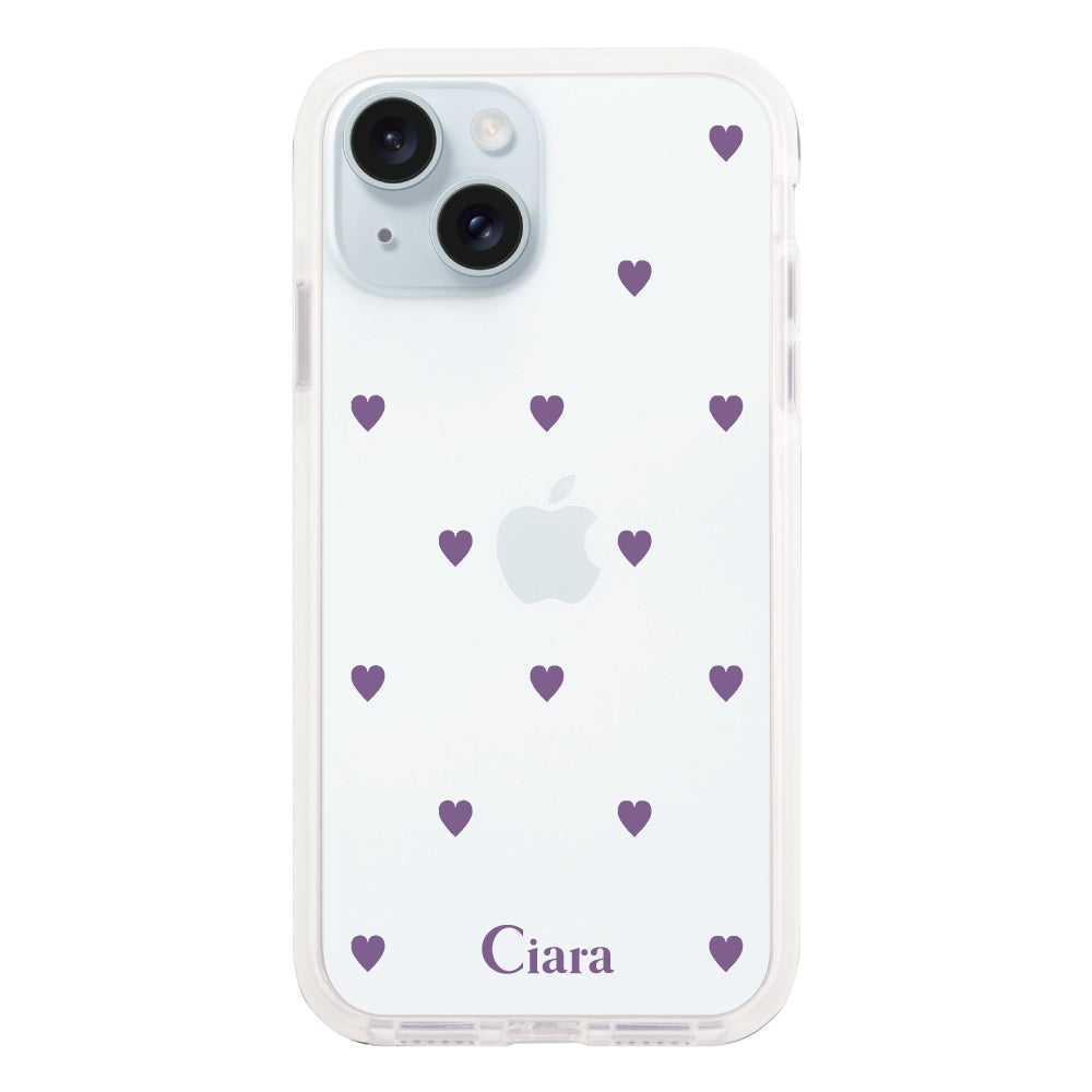 iPhone15Plus クッションバンパー 耐衝撃クリアケース カラーハート パープル