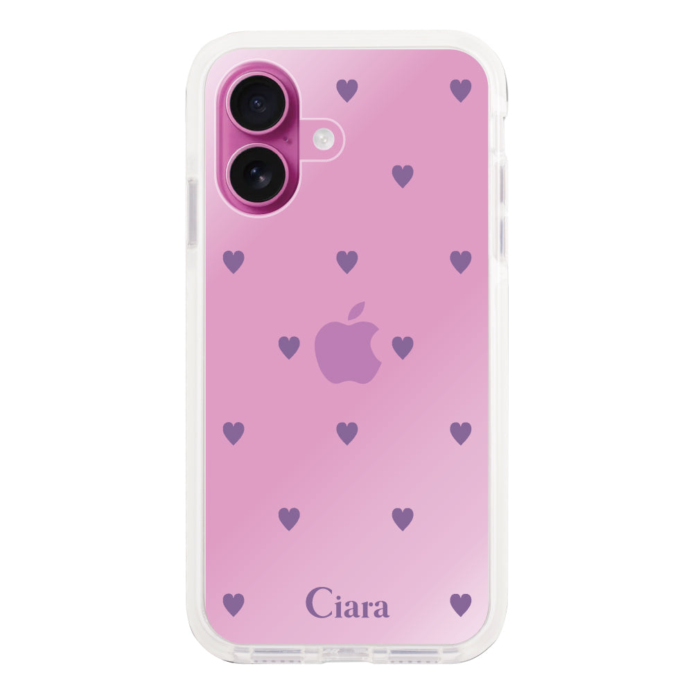 iPhone16Plus クッションバンパー 耐衝撃クリアケース カラーハート パープル