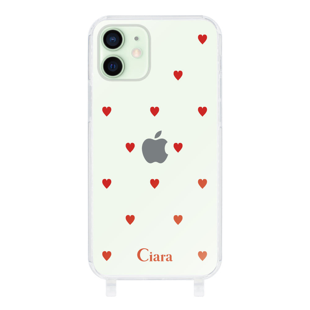 iPhone12miniケース ストラップクリアケース カラーハート レッド