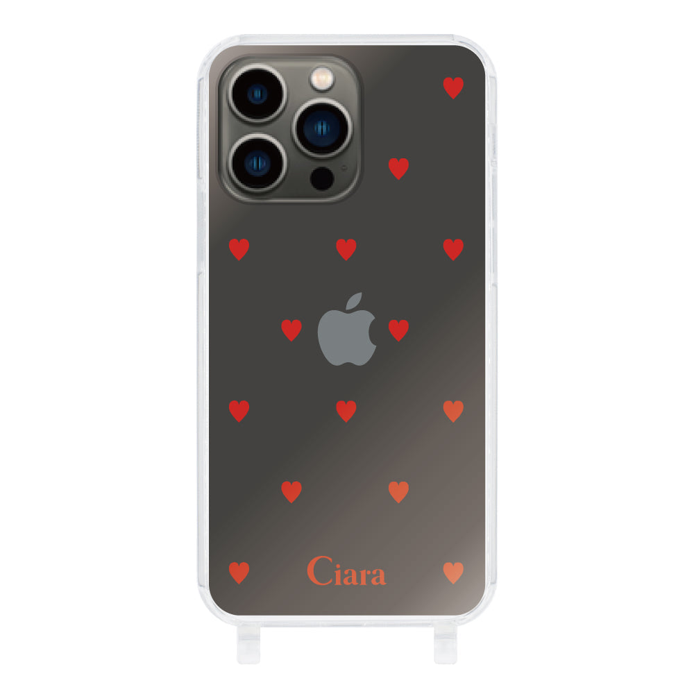 iPhone13Proケース ストラップクリアケース カラーハート レッド