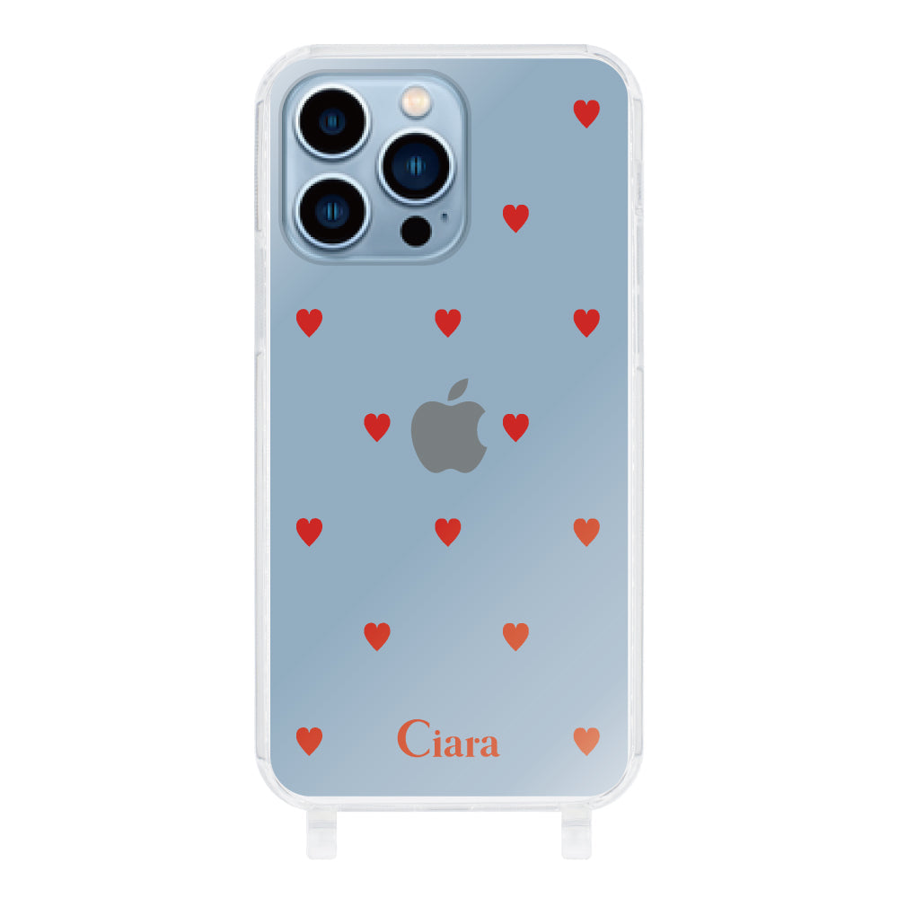 iPhone13ProMaxケース ストラップクリアケース カラーハート レッド