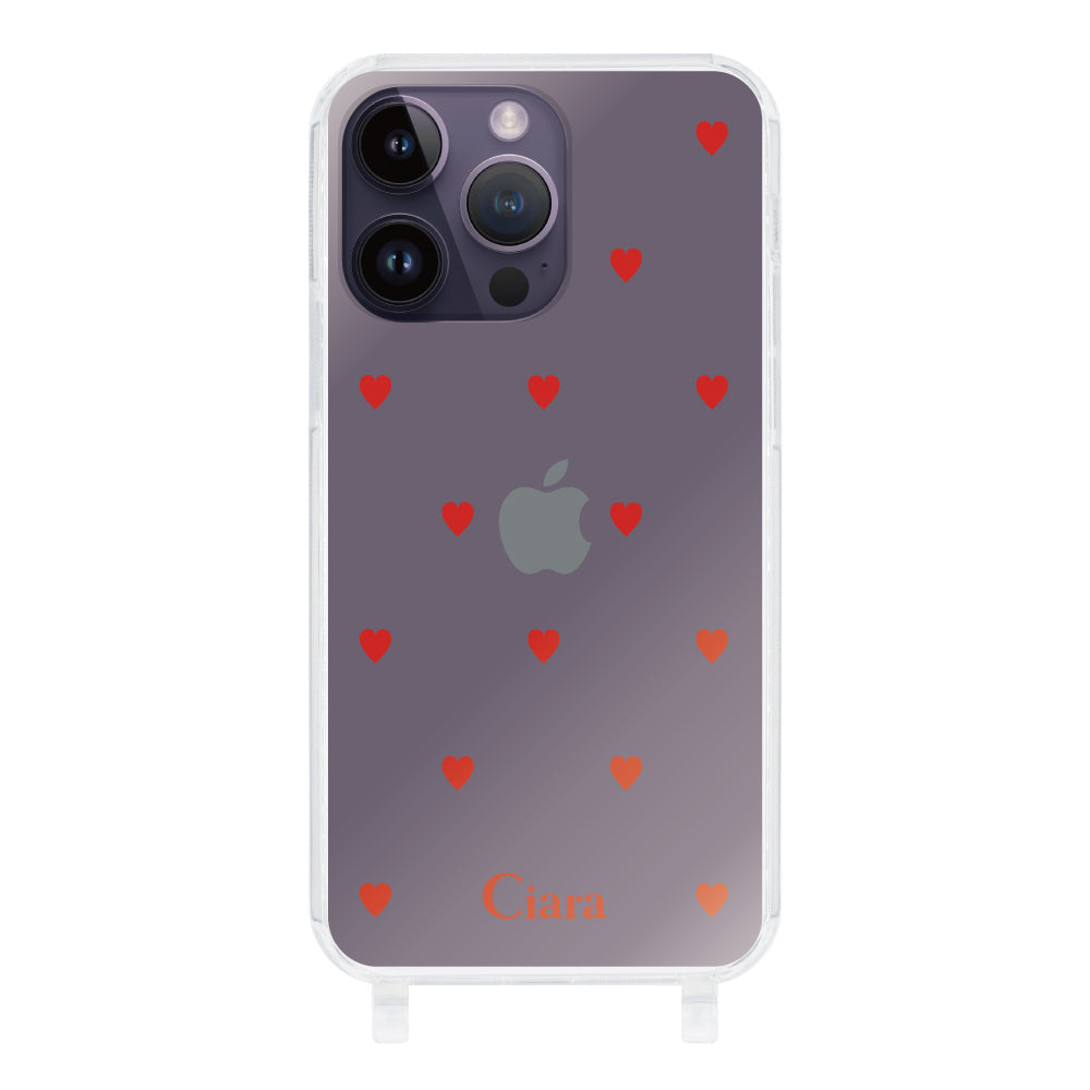 iPhone14ProMaxケース ストラップクリアケース カラーハート レッド