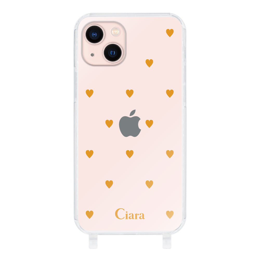 iPhone13ケース ストラップクリアケース カラーハート オレンジ