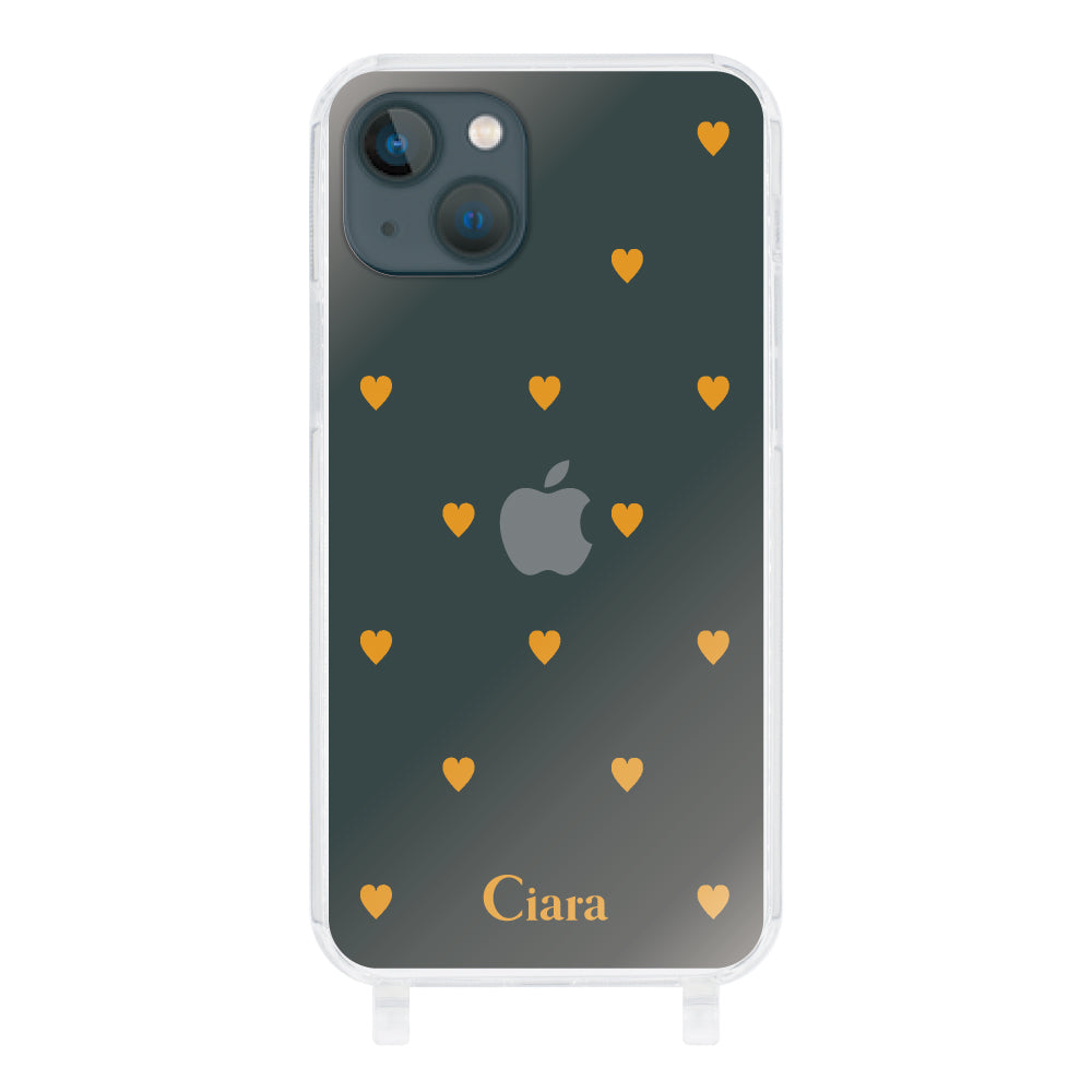 iPhone13miniケース ストラップクリアケース カラーハート オレンジ