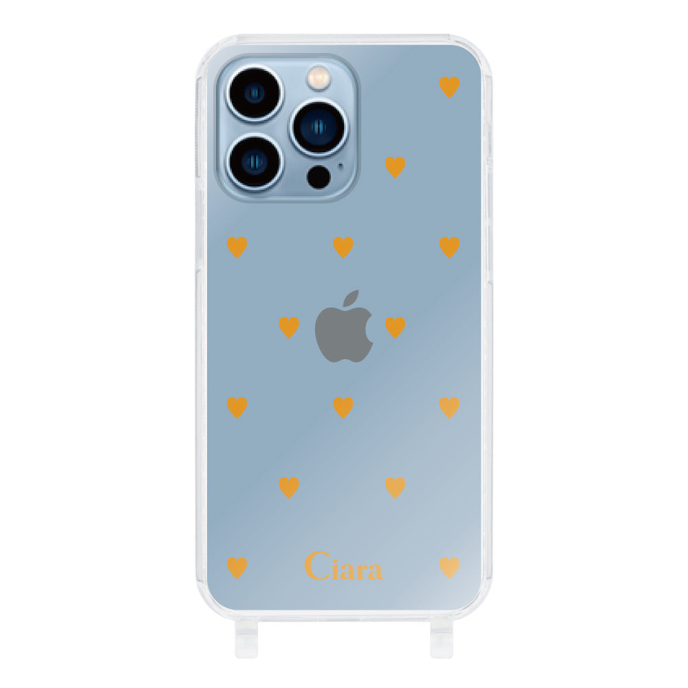iPhone13ProMaxケース ストラップクリアケース カラーハート オレンジ
