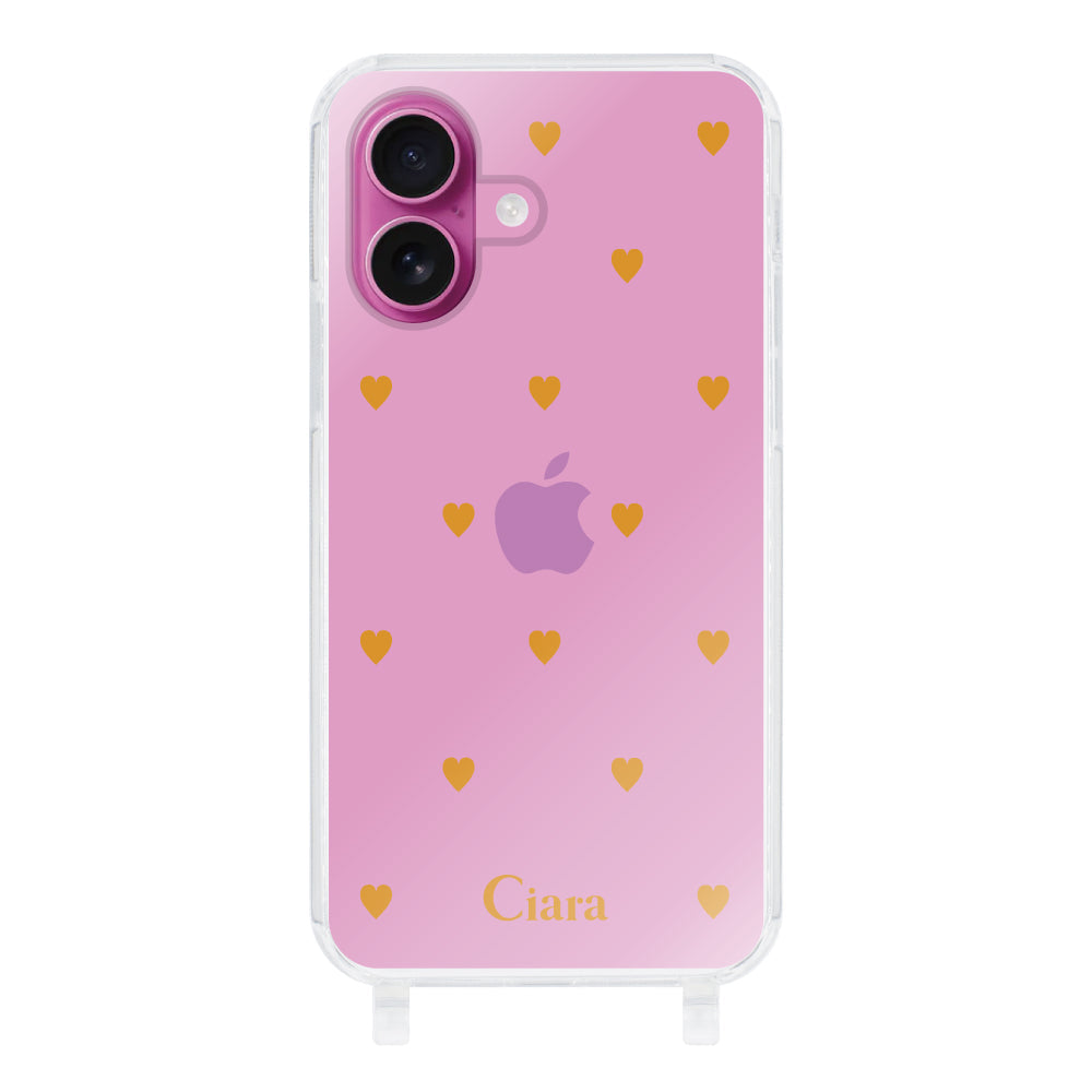 iPhone17 ストラップクリアケース カラーハート オレンジ