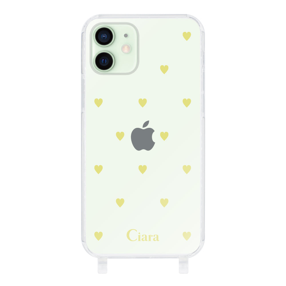 iPhone12miniケース ストラップクリアケース カラーハート イエロー