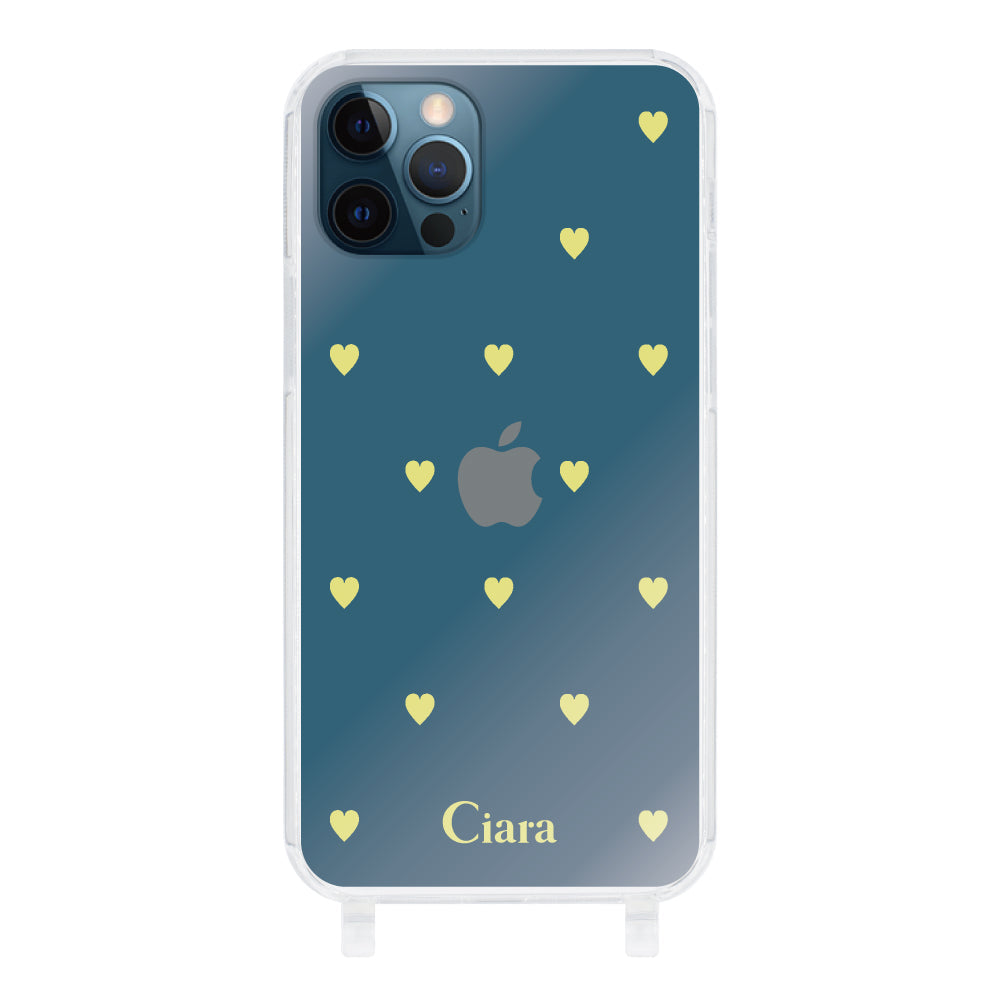 iPhone12ProMaxケース ストラップクリアケース カラーハート イエロー