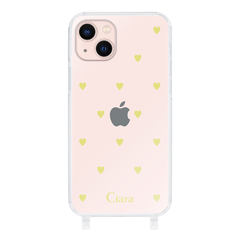 iPhone13ケース ストラップクリアケース カラーハート イエロー