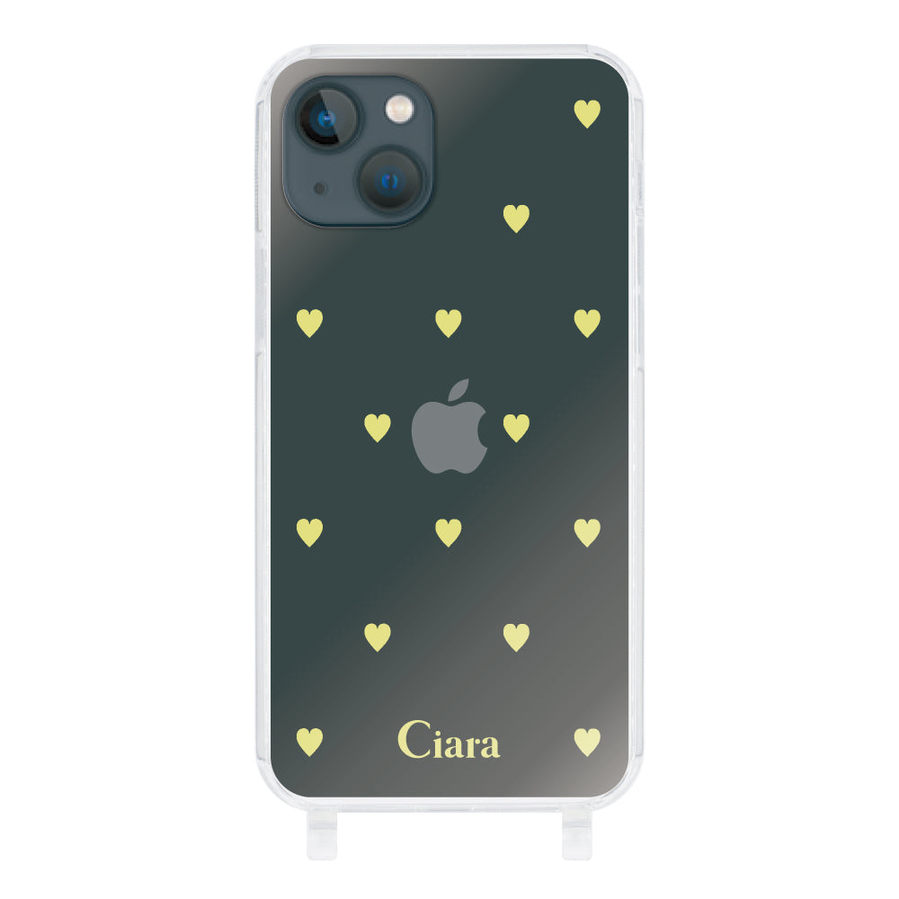 iPhone13miniケース ストラップクリアケース カラーハート イエロー