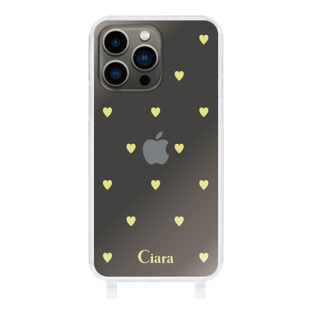iPhone13Proケース ストラップクリアケース カラーハート イエロー