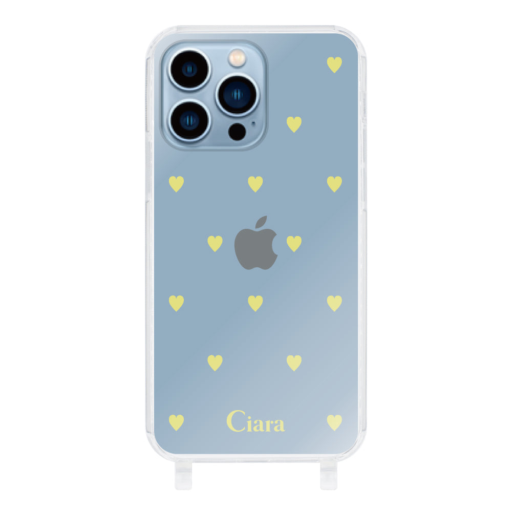 iPhone13ProMaxケース ストラップクリアケース カラーハート イエロー