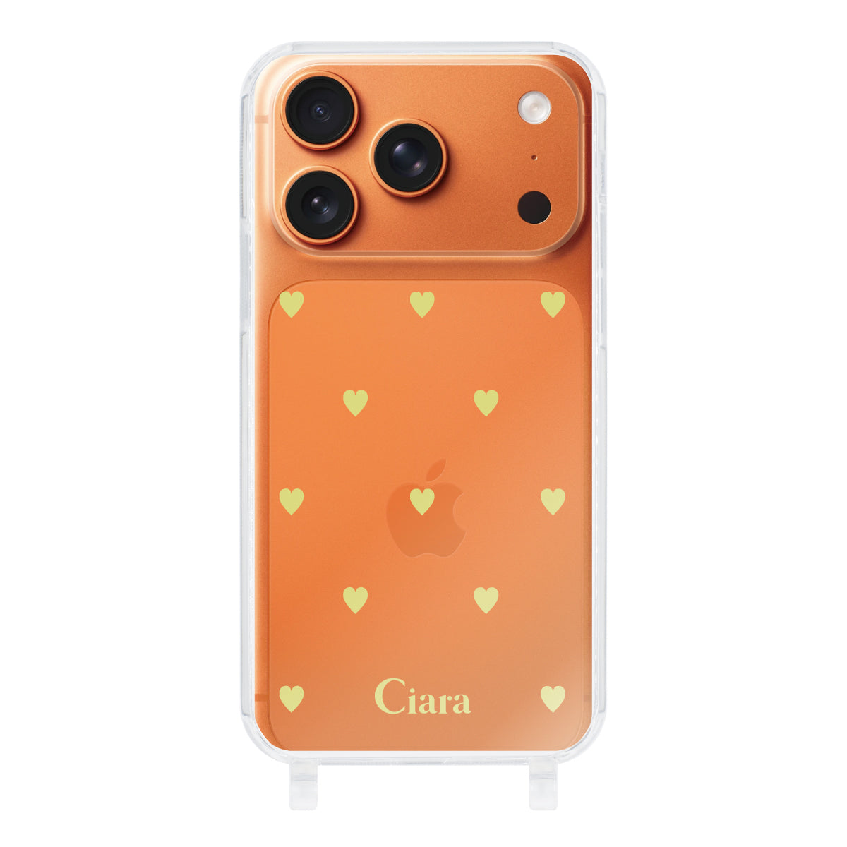iPhone17ProMax ストラップクリアケース カラーハート イエロー