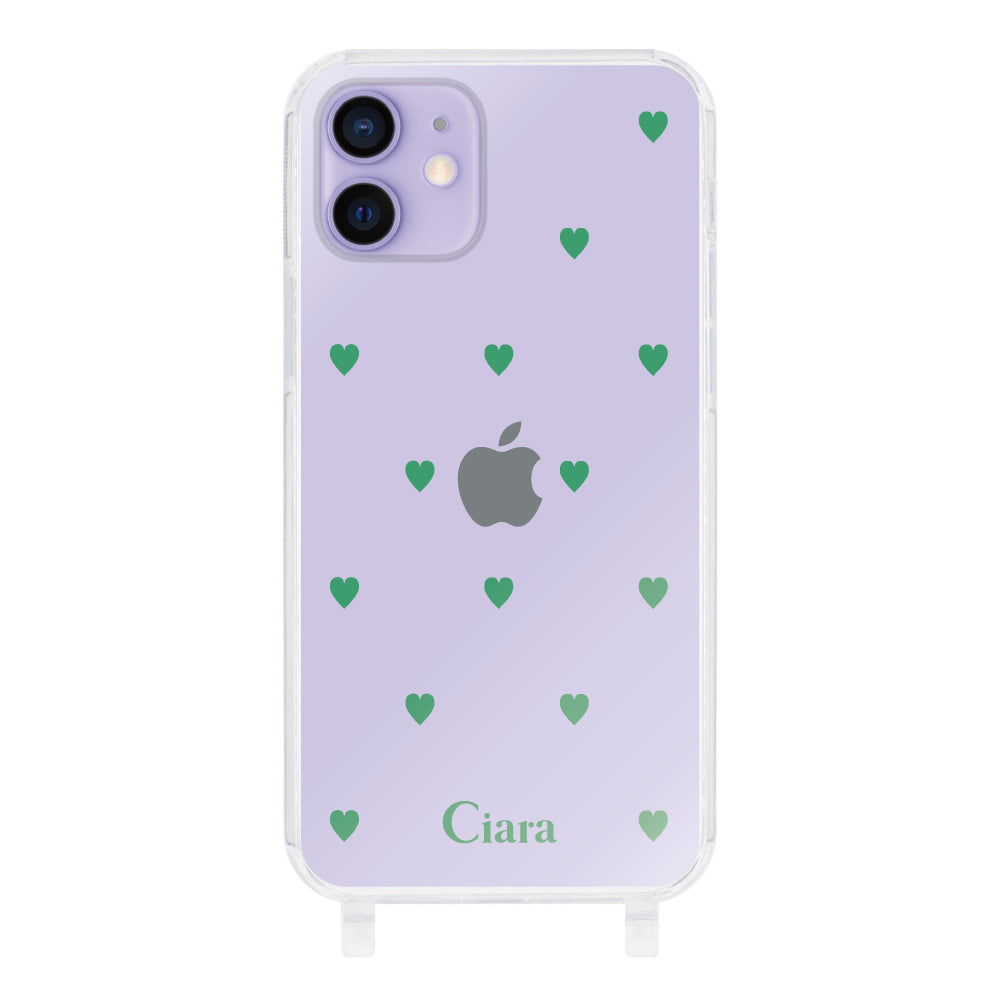 iPhone12/12Proケース ストラップクリアケース カラーハート グリーン