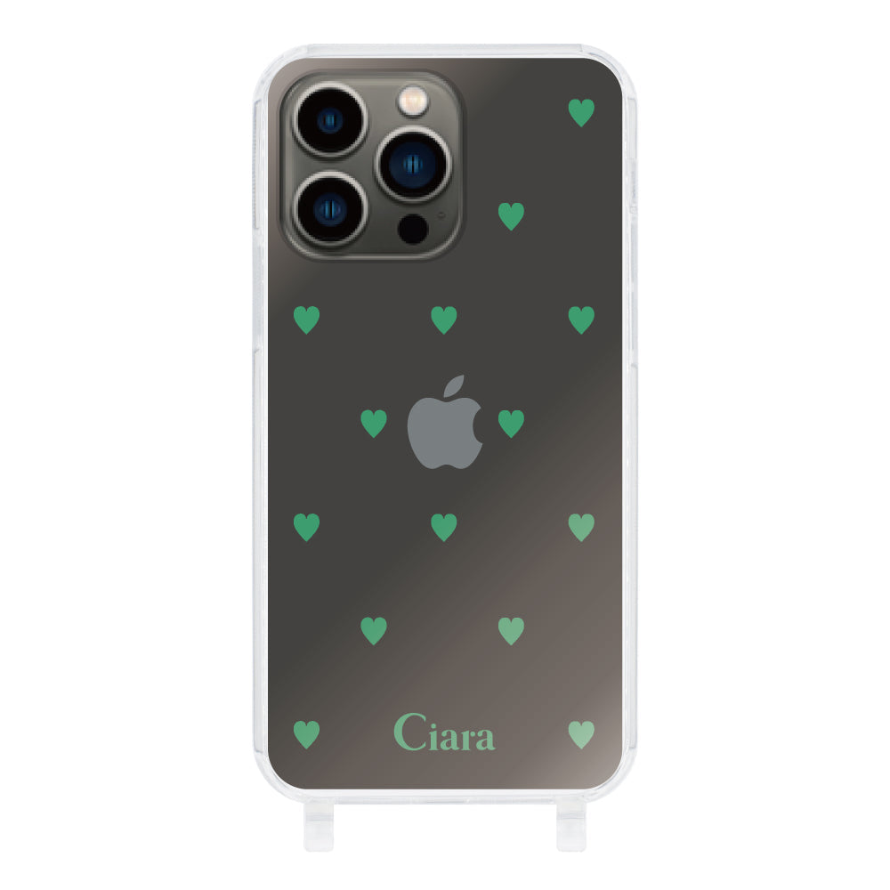 iPhone13Proケース ストラップクリアケース カラーハート グリーン