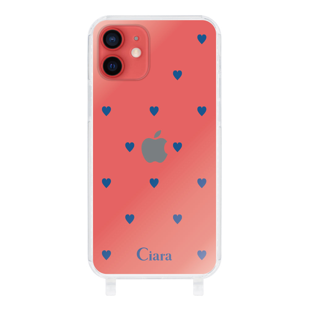 iPhone11ケース ストラップクリアケース カラーハート ブルー