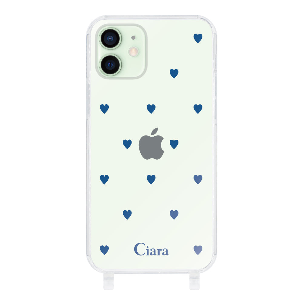 iPhone12miniケース ストラップクリアケース カラーハート ブルー