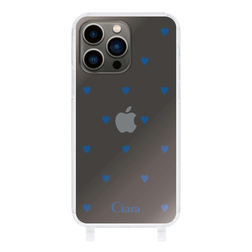 iPhone13Proケース ストラップクリアケース カラーハート ブルー