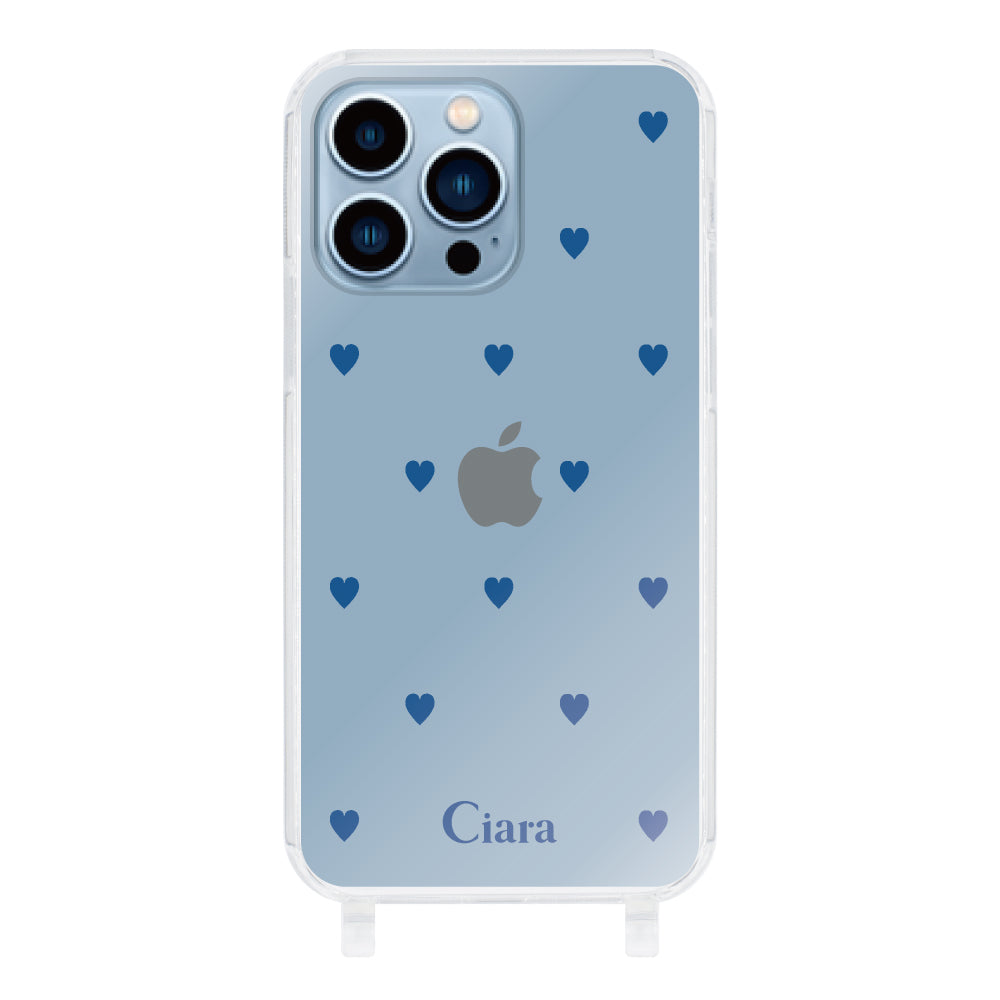 iPhone13ProMaxケース ストラップクリアケース カラーハート ブルー