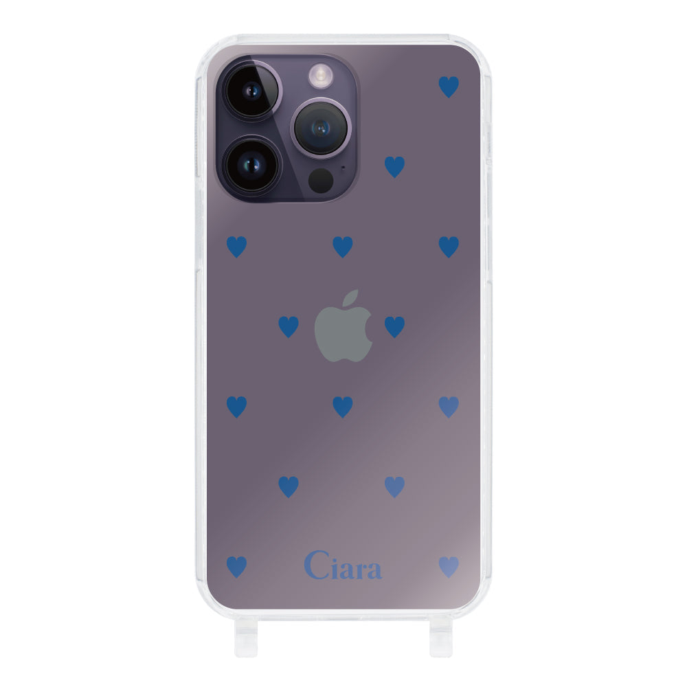 iPhone14ProMaxケース ストラップクリアケース カラーハート ブルー