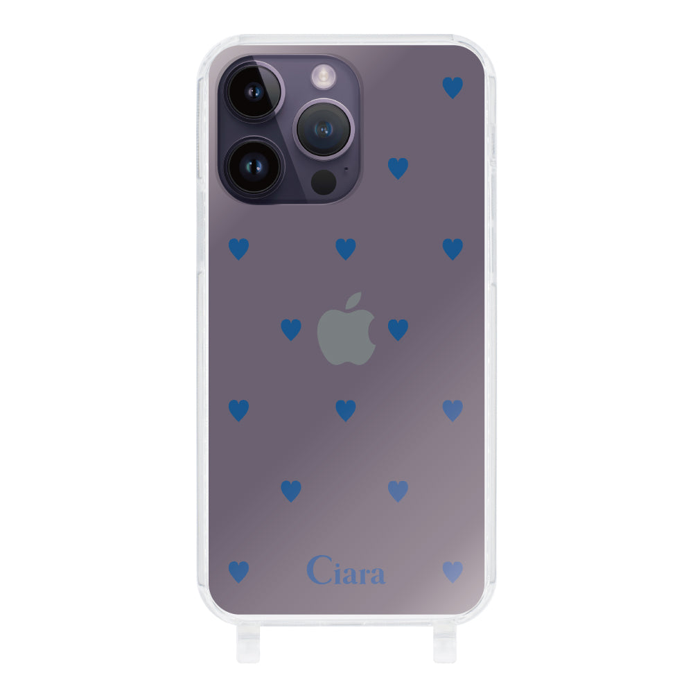 iPhone14ProMaxケース ストラップクリアケース カラーハート ブルー