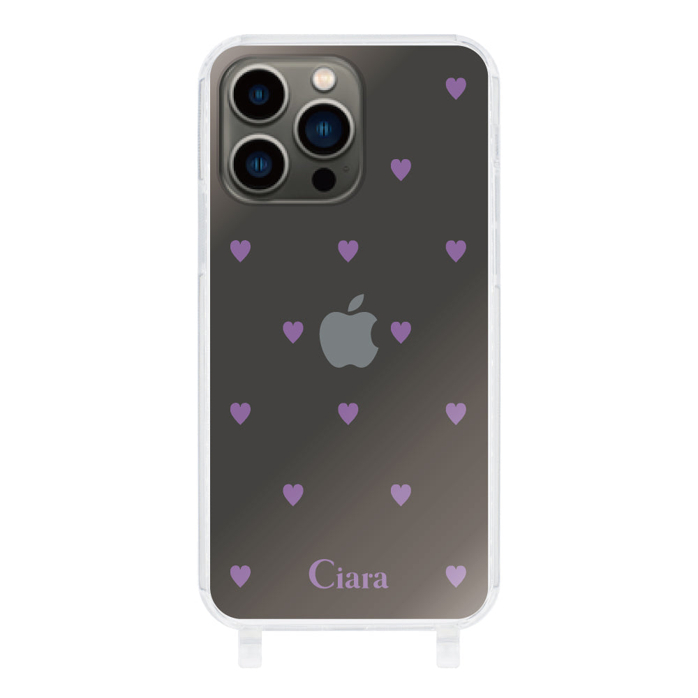iPhone13Proケース ストラップクリアケース カラーハート パープル