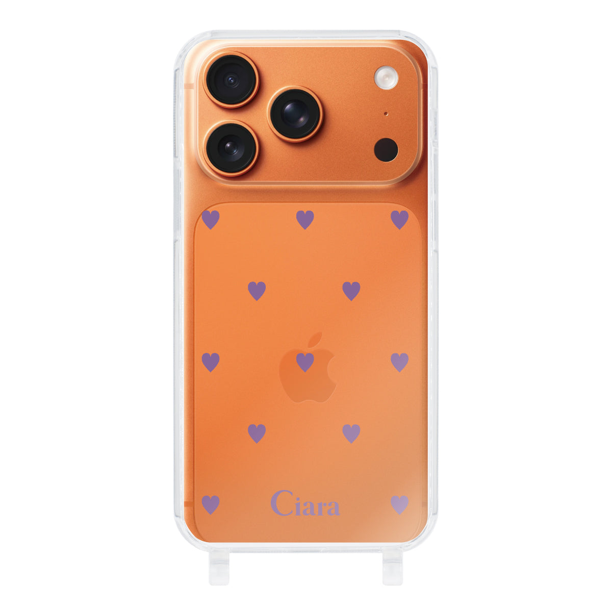 iPhone17ProMax ストラップクリアケース カラーハート パープル